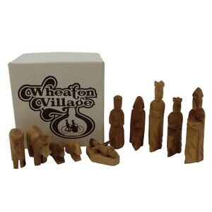Wheaton Village 11 Piece Hand Carved Wood Nativity Scene Figurines Christmas VTG